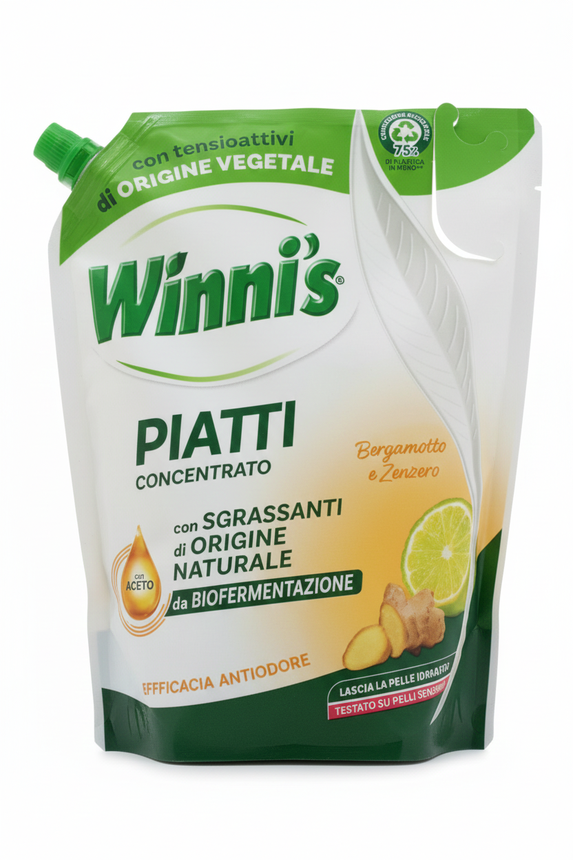 Winni's Bergamotto e Zenzero Detersivo Piatti Concentrato Vegetale – Ecoricarica Sostenibile Ipoallergenica