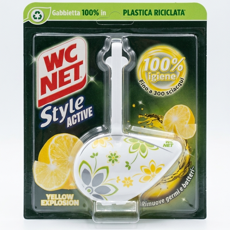 WC NET Tavoletta Style Active Yellow Explosion – Fiori Gialli – Schiuma Ossigeno Attivo e Igiene Continua – Gabbietta Design Anti-Rovina