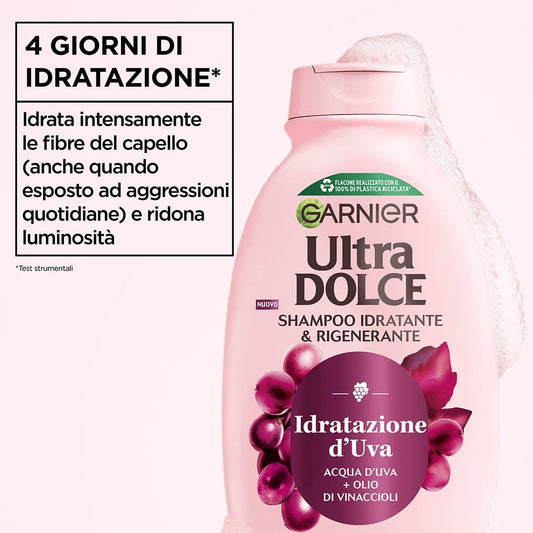 Garnier Ultra Dolce Idratazione d'Uva: la nuova linea idratante e rigenerante con Acqua d'Uva e Olio di Vinaccioli per capelli luminosi, morbidi e protetti