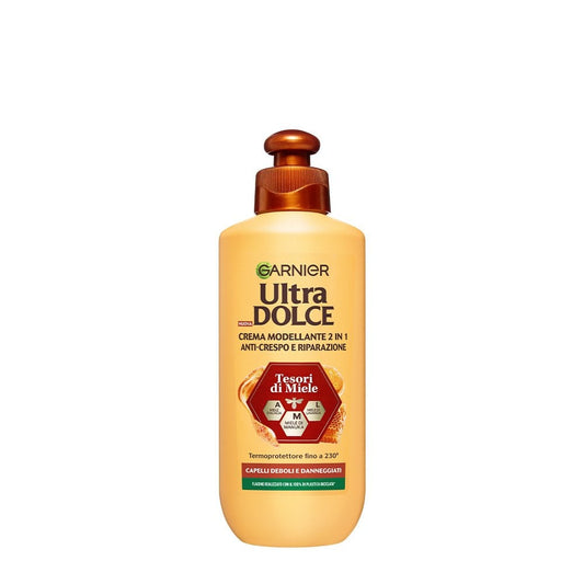 Garnier Ultra Dolce Crema Modellante 2 in 1 Tesori di Miele (200ml) – Anti-Crespo e Riparazione con Mieli di Manuka, Acacia e Lavanda – Termoprotettore 230°C