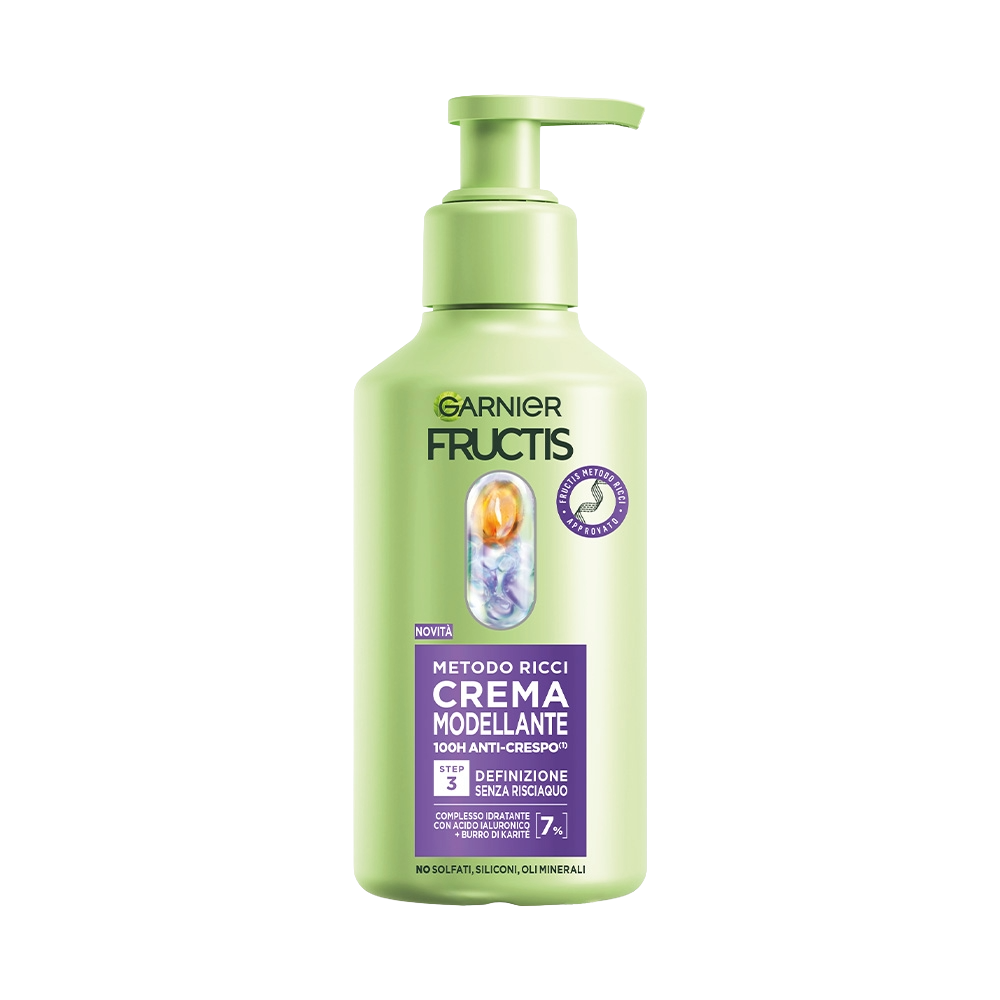 Garnier Fructis Metodo Ricci Crema Modellante Step 3 260 ml, trattamento senza risciacquo con Acido Ialuronico e Burro di Karité, definizione dei ricci, azione anti-crespo, texture leggera per capelli ricci, mossi e boccoli.