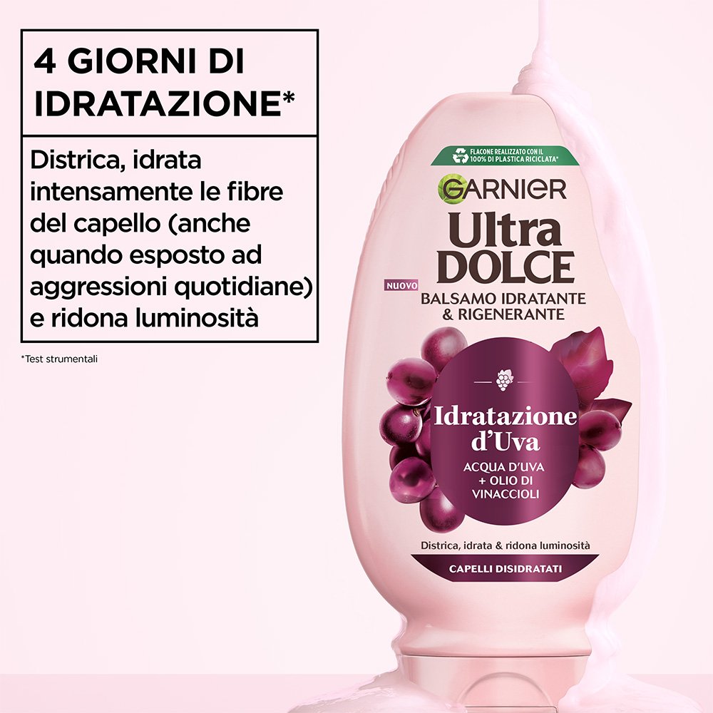 Garnier Ultra Dolce Idratazione d'Uva Balsamo 200ml – Acqua d'Uva e Olio di Vinaccioli per Capelli Idratati e Luminosi