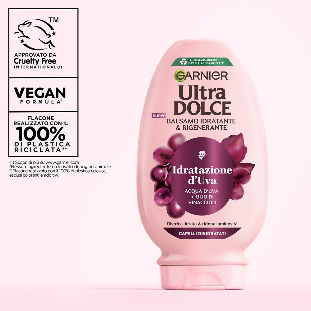 Garnier Ultra Dolce Idratazione d'Uva Balsamo 200ml – Acqua d'Uva e Olio di Vinaccioli per Capelli Idratati e Luminosi