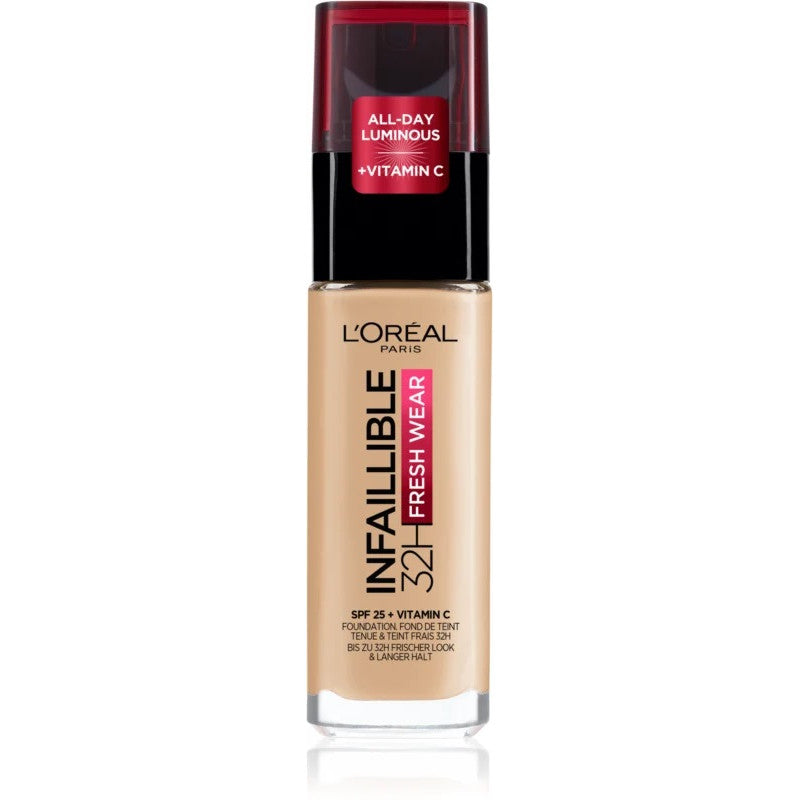 L'Oréal Paris Infaillible 32H Fresh Wear Fondotinta Fluido Idratante con Vitamina C e SPF 25 – La Soluzione Coprente e Ultra-Traspirante a Lunga Tenuta Non-Stop