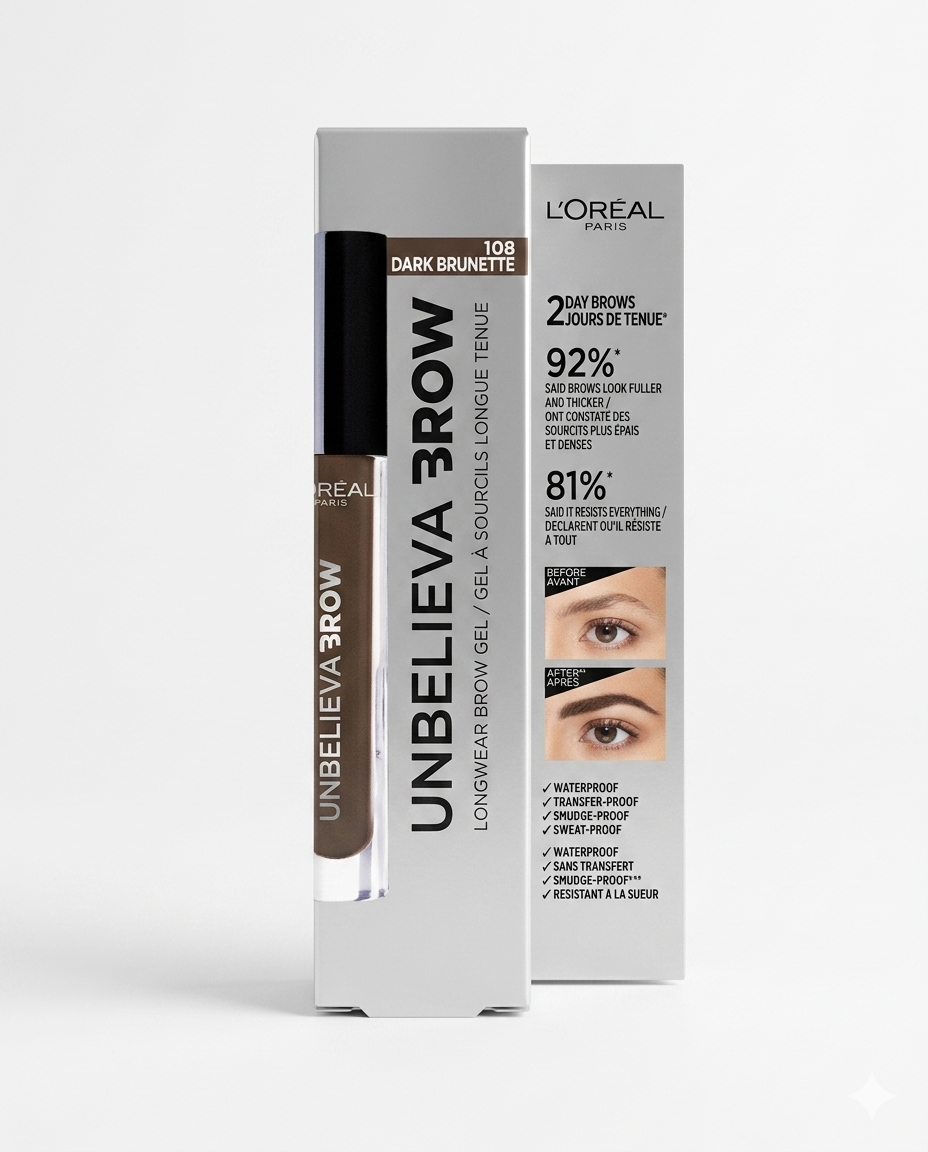 L'Oréal Paris UnbelievaBrow Gel Sopracciglia a Lunga Tenuta – Riempitivo e Fissante Waterproof ad Asciugatura Rapida, Durata Fino a 2 Giorni