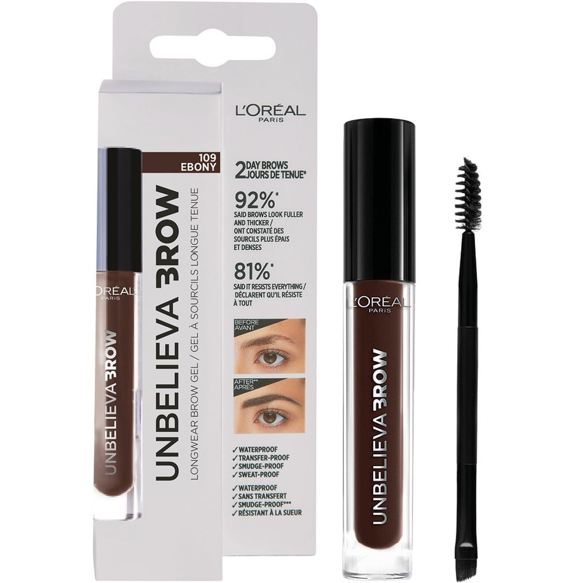 L'Oréal Paris UnbelievaBrow Gel Sopracciglia a Lunga Tenuta – Riempitivo e Fissante Waterproof ad Asciugatura Rapida, Durata Fino a 2 Giorni