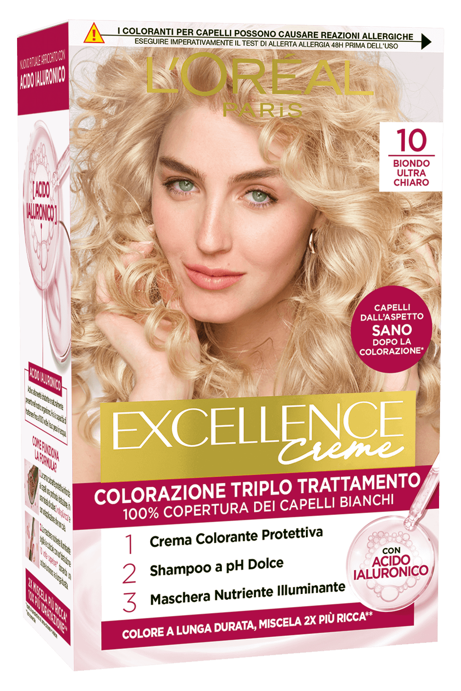 L'Oréal Paris Excellence Crème – Colorazione Permanente Triplo Trattamento con Acido Ialuronico – 100% Copertura Capelli Bianchi