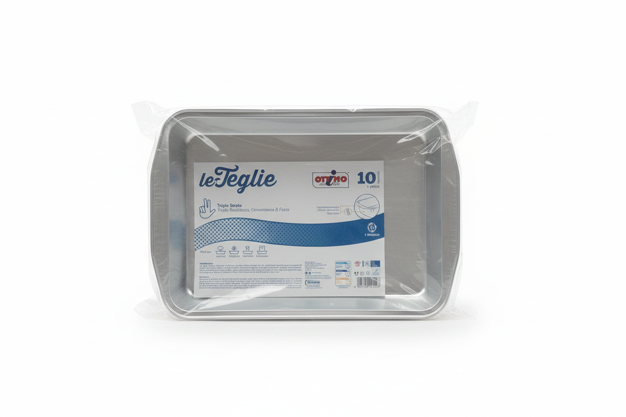 Teglie in Alluminio OTTMO/Le Teglie | Triplo Strato: Massima Resistenza & Forza | Monouso, Riciclabili | Varie Misure: 6, 8 e 10 Porzioni