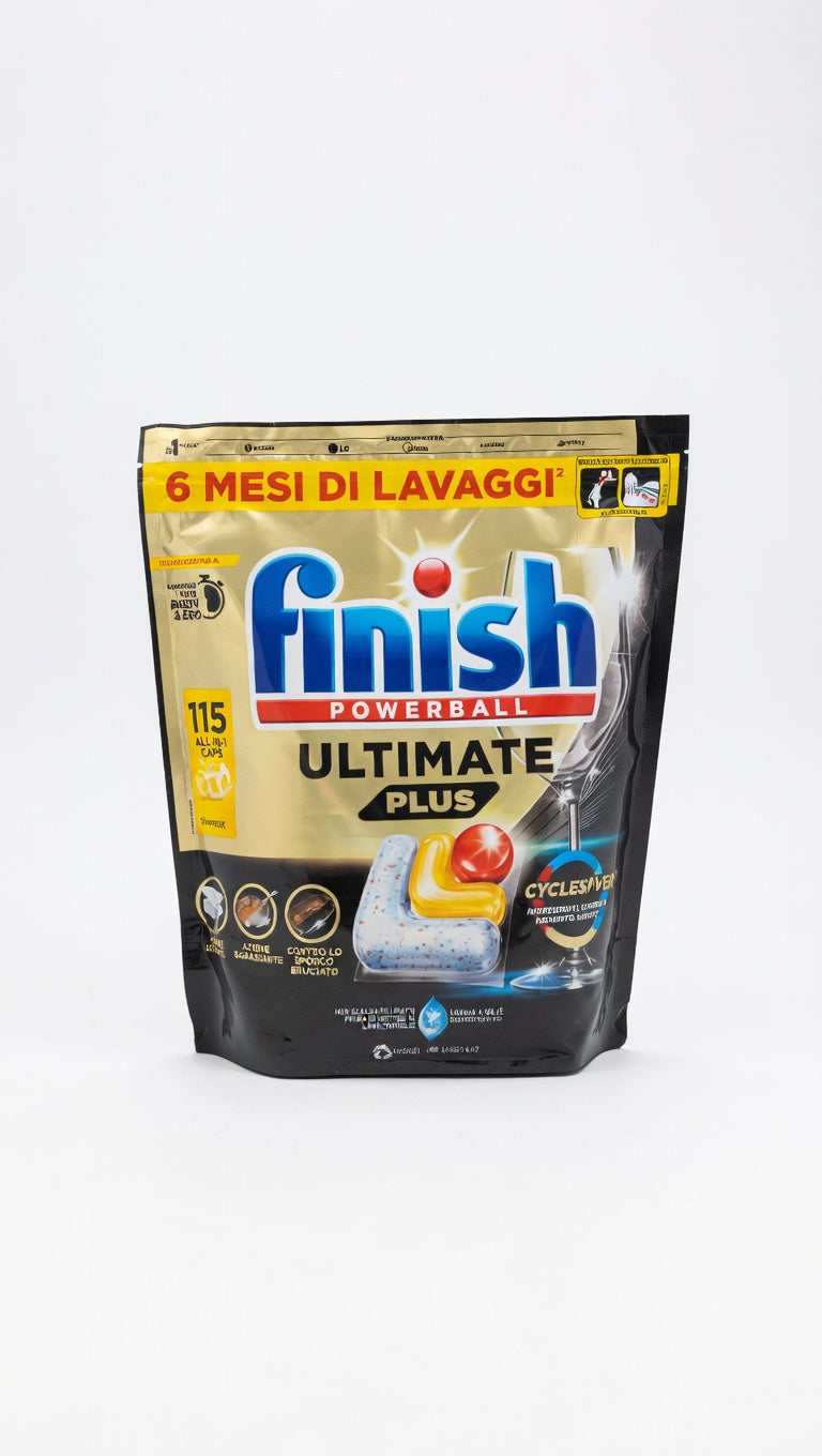 Finish Ultimate Plus All in One 115 Caps Limone | Tecnologia CycleSync | 3X Potere Pulente contro Sporco Bruciato | Efficace Cicli Brevi ed Eco