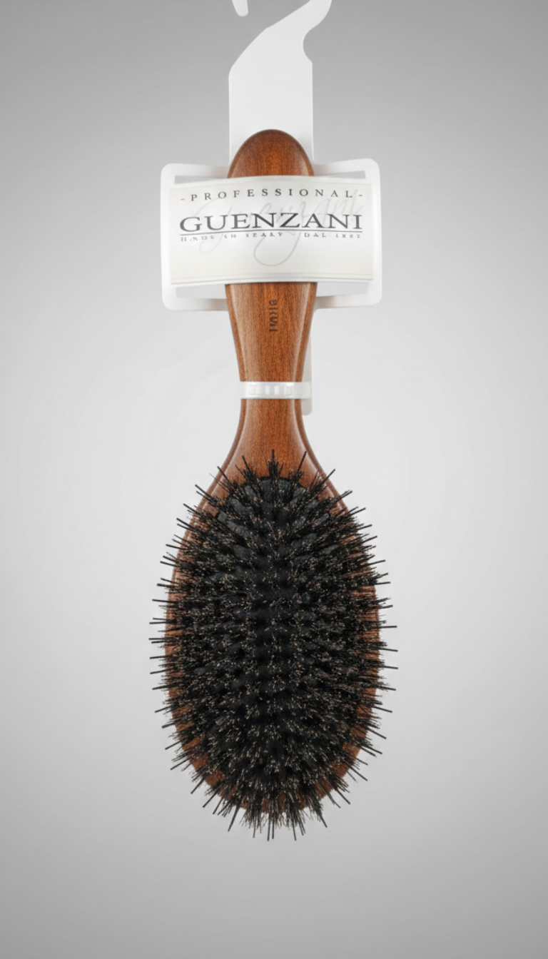 Guenzani Spazzola Professionale Art. 118N | Setole di Cinghiale Rinforzate | Specifica per Extension e Nodi Ostinati | Fusto in Legno Naturale | Lucidante e Districante