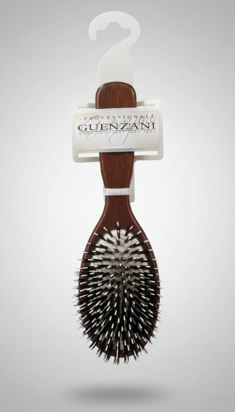 Guenzani Spazzola Professionale N.118N | Specifica per Extension e Capelli Delicati | Picchi in Nylon Soft Touch | Manico in Legno Naturale | Districante Anti-Rottura