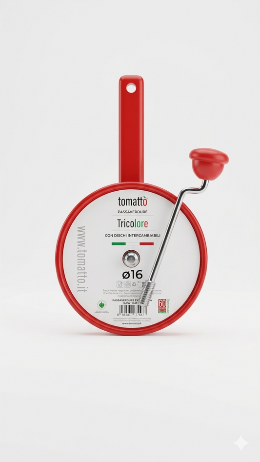 Rivadossi Tomattò Passaverdure Professionale – Dischi Intercambiabili Inox – Disponibile Ø 16 cm e Ø 24 cm – Made in Italy