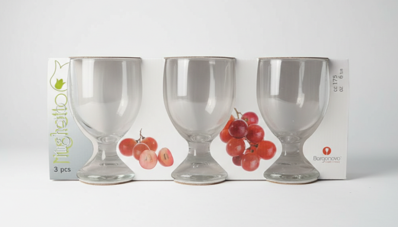 Borgonovo Set 3 Bicchieri Mughetto 175cc Calice da Acqua in Vetro Trasparente – Design Classico Made in Italy per Tavola Elegante