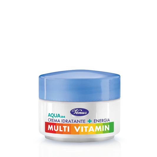 Venus Aqua 24 Crema Idratante Multivitaminica 50 ml | Azione Energizzante e Illuminante | Con Vettori di Idratazione Cellulare e 7 Vitamine | Idratazione 24 Ore