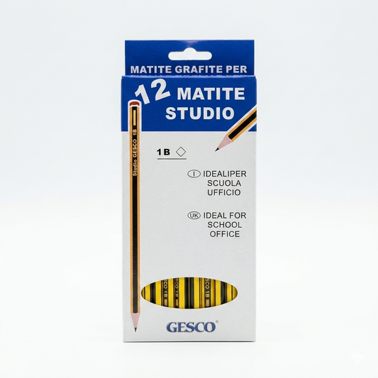 Gesco Matite in Grafite per Scuola e Ufficio Confezione 12 Pezzi Assortiti (1B, 2HB, 3H) – Set da Disegno ad Alta Resistenza per Tratto Fluido e Sfumature di Precisione