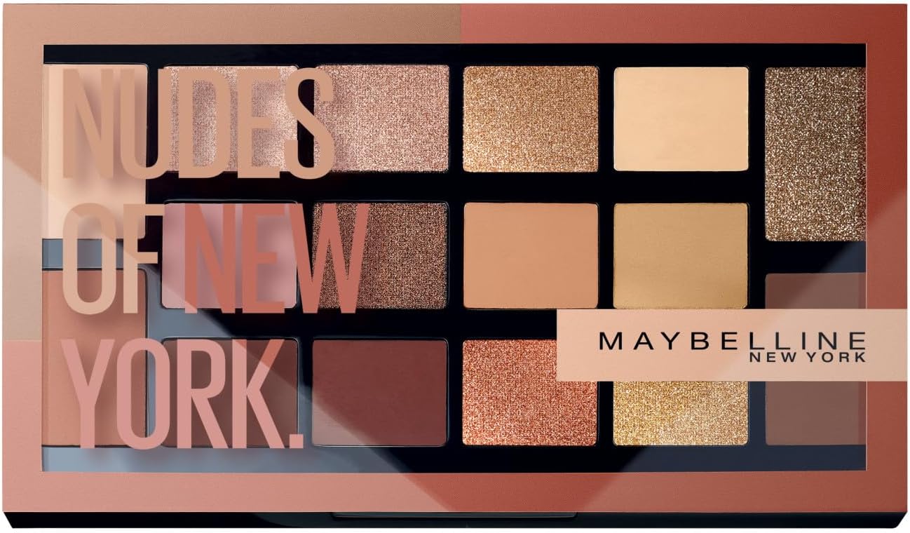 Maybelline New York Palette Ombretti Nudes of New York – 16 Tonalità Universali ad Alta Pigmentazione – Formula Cremosa con Talco Micronizzato Anti-Gessoso (18 g)