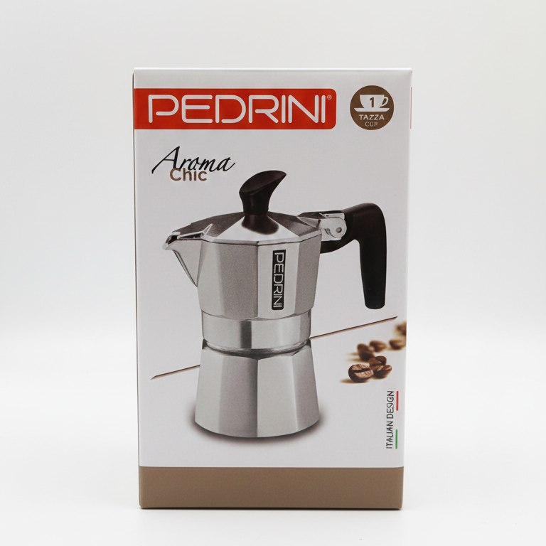 Pedrini Aroma Chic Caffettiera Moka in Alluminio – Disponibile in Mezza Tazza, 1 Tazza e 2 Tazze – Guarnizione in Silicone e Design Italiano