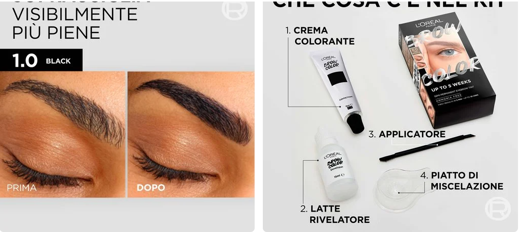 L'Oréal Paris Brow Color Tinta Semipermanente per Sopracciglia Senza Ammoniaca – Risultato Naturale, Copertura Sopracciglia Bianche e Durata Fino a 5 Settimane