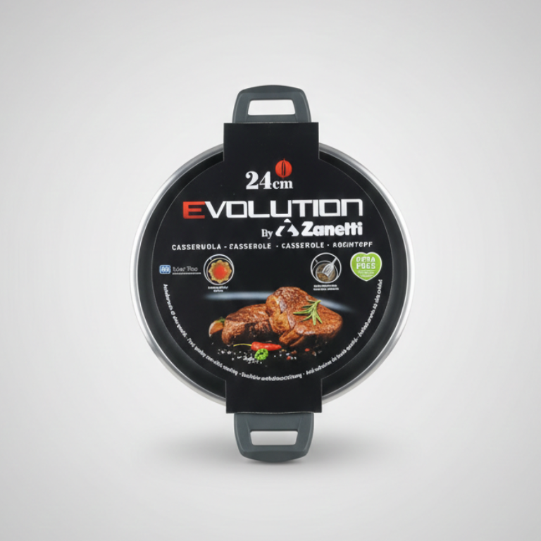 Zanetti Evolution Casseruola Antiaderente 24 cm con Coperchio | Fondo Induzione | Spessore 4 mm | Doppio Manico Soft Touch