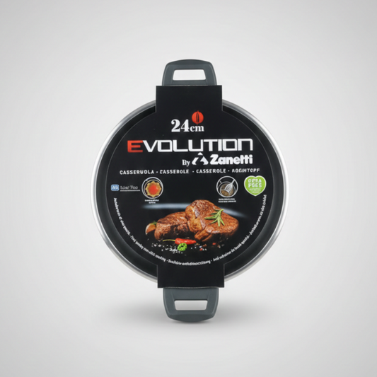 Zanetti Evolution Casseruola Antiaderente 24 cm con Coperchio | Fondo Induzione | Spessore 4 mm | Doppio Manico Soft Touch