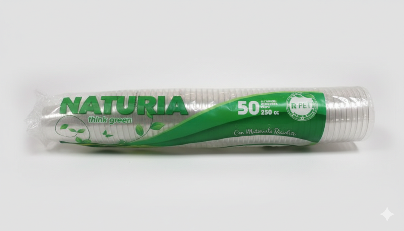 Bicchieri Natura THINK GREEN 250 cc | 50 Pezzi in R-PET Riciclato | Bicchieri Rigidi Effetto Cristallo per Cocktail, Birra e Party | Ecosostenibili ed Eleganti