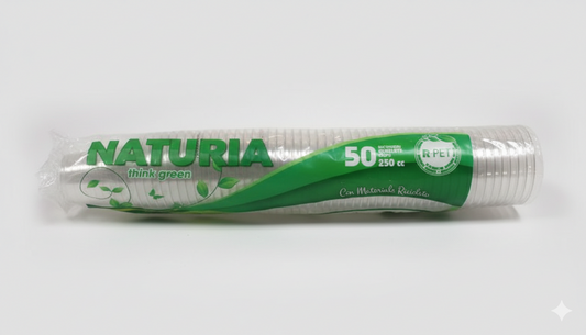 Bicchieri Natura THINK GREEN 250 cc | 50 Pezzi in R-PET Riciclato | Bicchieri Rigidi Effetto Cristallo per Cocktail, Birra e Party | Ecosostenibili ed Eleganti