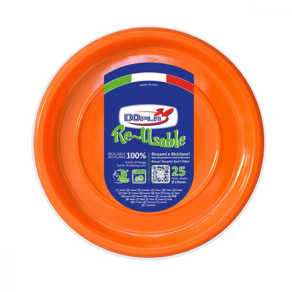 Doplà Piatti Piani Arancioni | Confezione da 25 Pezzi | Piatti Monouso per Frutta, Dessert e Party | Resistenti e Brillanti