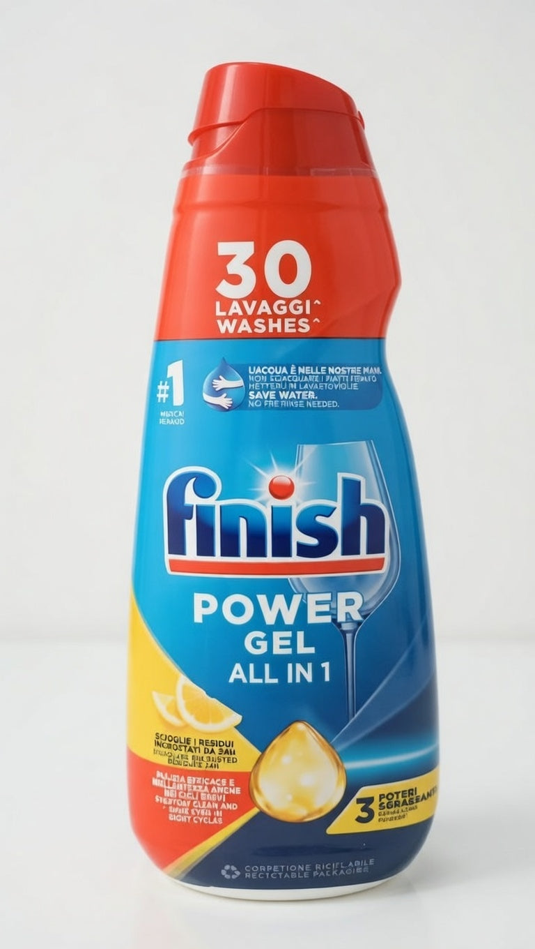 Finish Power Gel Lemon 600 ml - Detersivo Lavastoviglie Liquido 30 Lavaggi | Efficace nei Cicli Brevi
