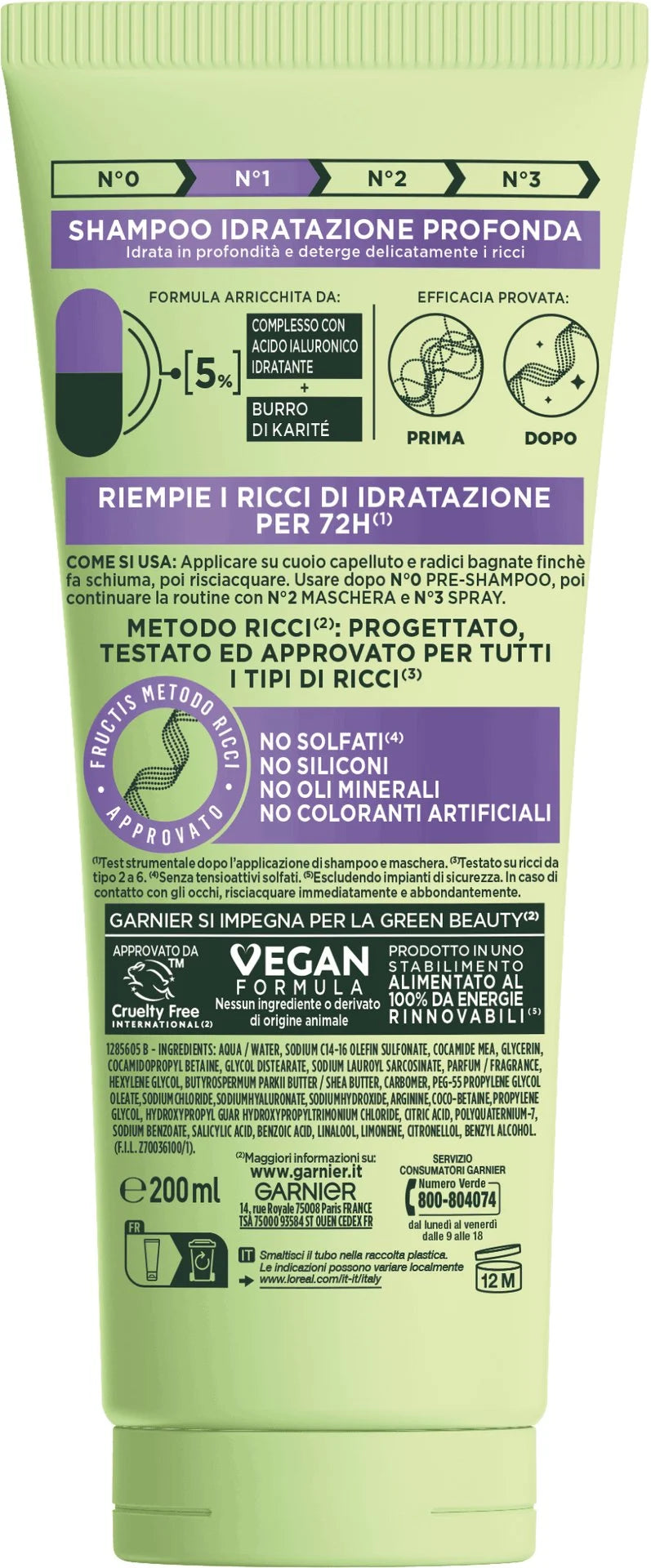 FRUCTIS Metodo Ricci Shampoo Idratante 225ml – Formula Senza Solfati e Siliconi – Soluzione Anti-Crespo Curly Girl Approved fino a 4 Giorni