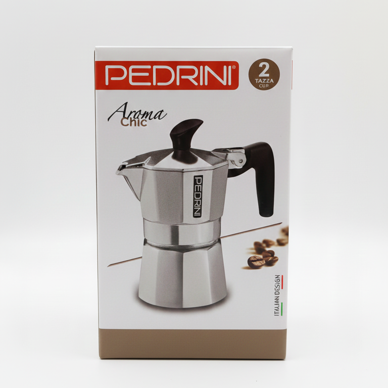 Pedrini Aroma Chic Caffettiera Moka in Alluminio – Disponibile in Mezza Tazza, 1 Tazza e 2 Tazze – Guarnizione in Silicone e Design Italiano
