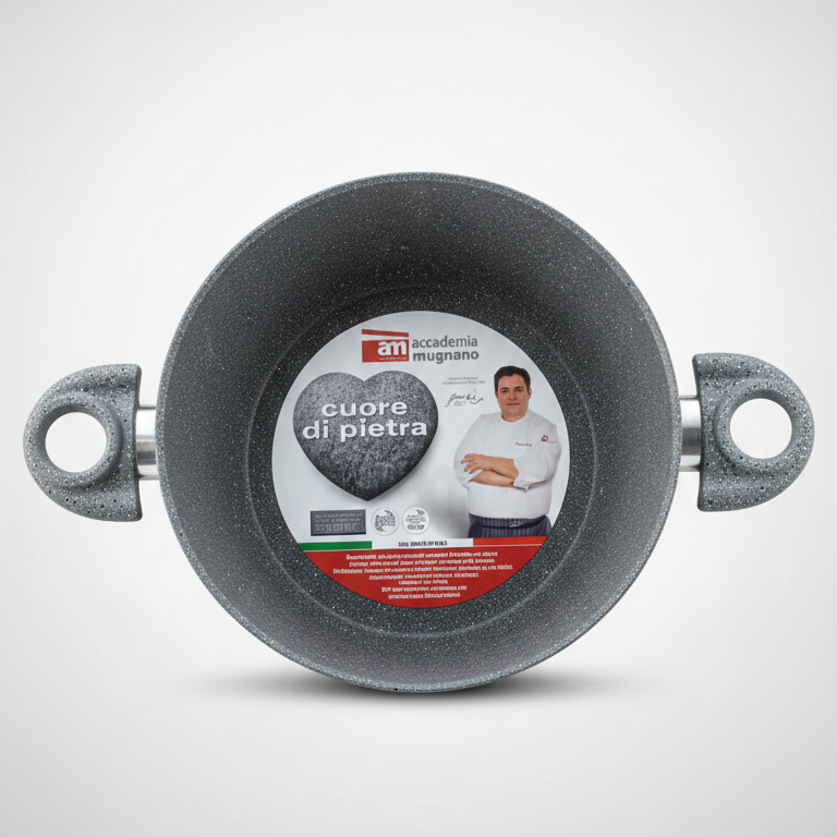 Accademia Mugnano Casseruola Cuore di Pietra Ø 26 cm | Antiaderente Minerale AM STONE | Alluminio Forgiato con Coperchio in Vetro | 100% Made in Italy