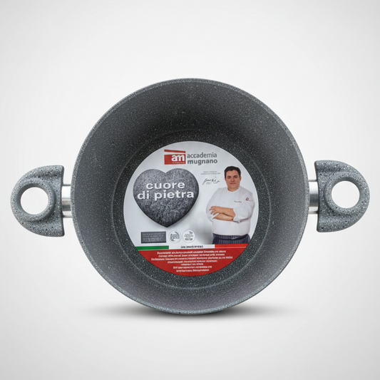 Accademia Mugnano Casseruola Cuore di Pietra Ø 26 cm | Antiaderente Minerale AM STONE | Alluminio Forgiato con Coperchio in Vetro | 100% Made in Italy
