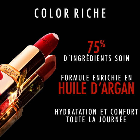 L'Oréal Paris Color Riche Satin Rossetto Idratante Alta Pigmentazione – Il Cult Make-Up Labbra all'Olio di Argan e Camelia per un Colore Intenso e Comfort Assoluto