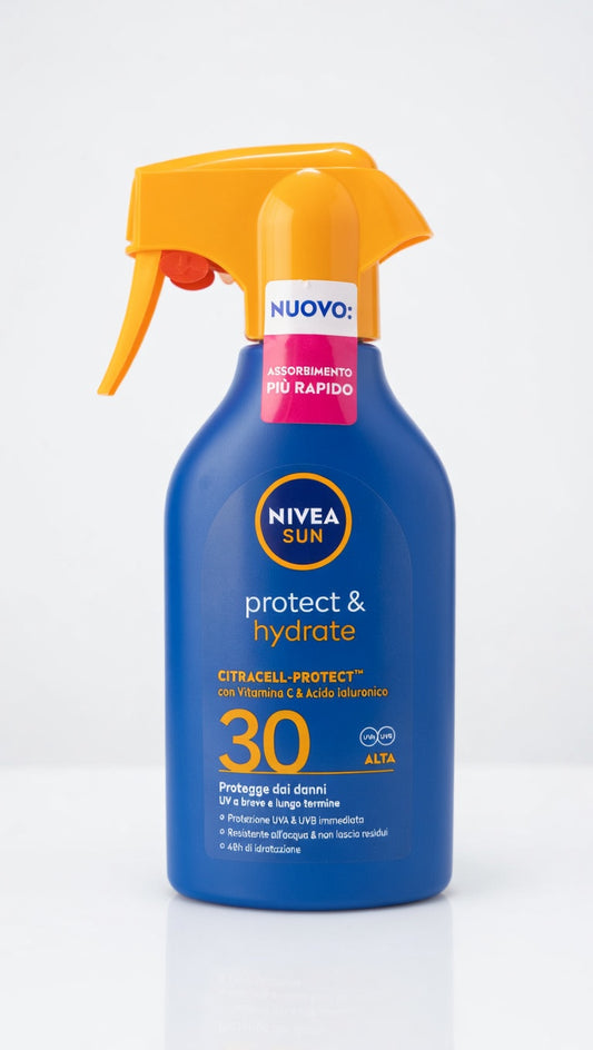 NIVEA SUN Protect & Hydrate SPF 30 Spray Solare Trigger 270ml | Idratazione 48H con Vitamina C e Acido Ialuronico | Protezione Alta