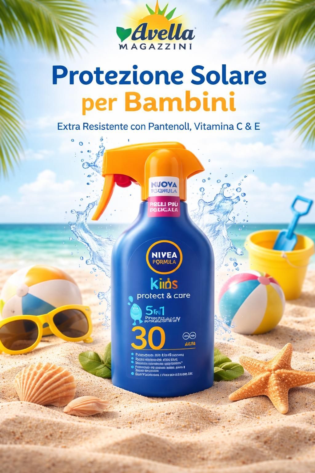 NIVEA SUN Kids Protect & Care SPF 30 Spray Solare Trigger 270ml | Protezione Bambini Extra Resistente | Con Pantenolo, Vitamina C & E