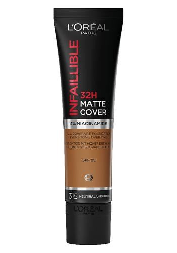 L'Oréal Paris Infaillible Matte Cover Fondotinta Fluido Opacizzante ad Alta Coprenza con 4% Niacinamide – La Soluzione Definitiva per un Incarnato Perfetto, Anti-Imperfezioni e Opaco fino a 32 Ore