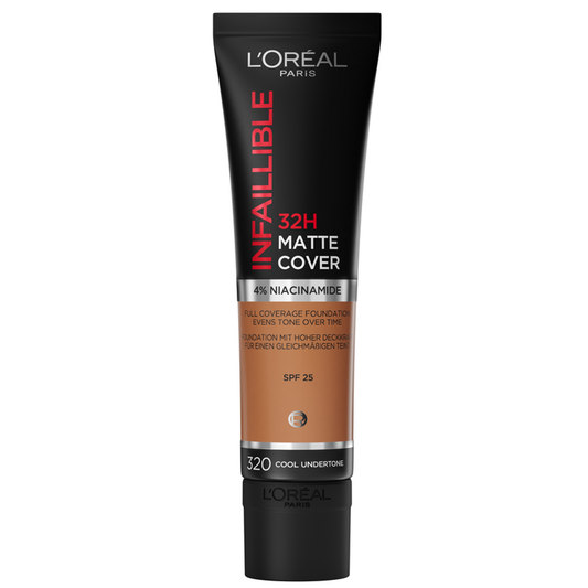 L'Oréal Paris Infaillible Matte Cover Fondotinta Fluido Opacizzante ad Alta Coprenza con 4% Niacinamide – La Soluzione Definitiva per un Incarnato Perfetto, Anti-Imperfezioni e Opaco fino a 32 Ore