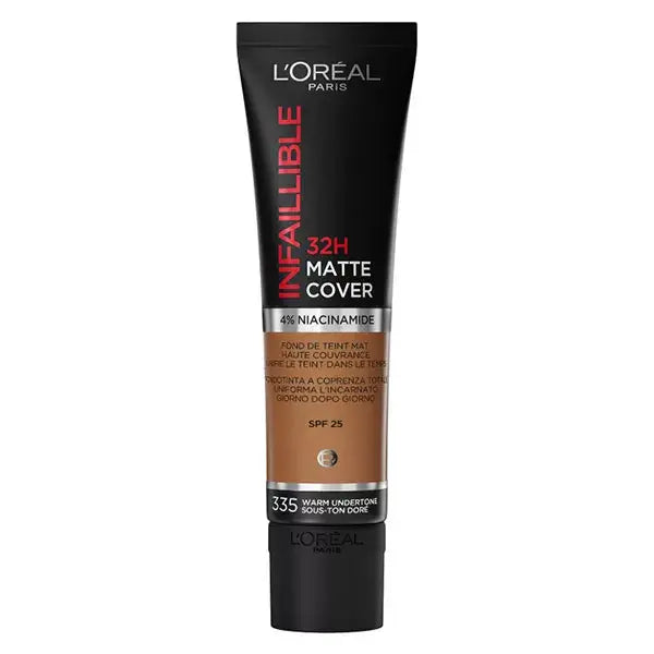 L'Oréal Paris Infaillible Matte Cover Fondotinta Fluido Opacizzante ad Alta Coprenza con 4% Niacinamide – La Soluzione Definitiva per un Incarnato Perfetto, Anti-Imperfezioni e Opaco fino a 32 Ore