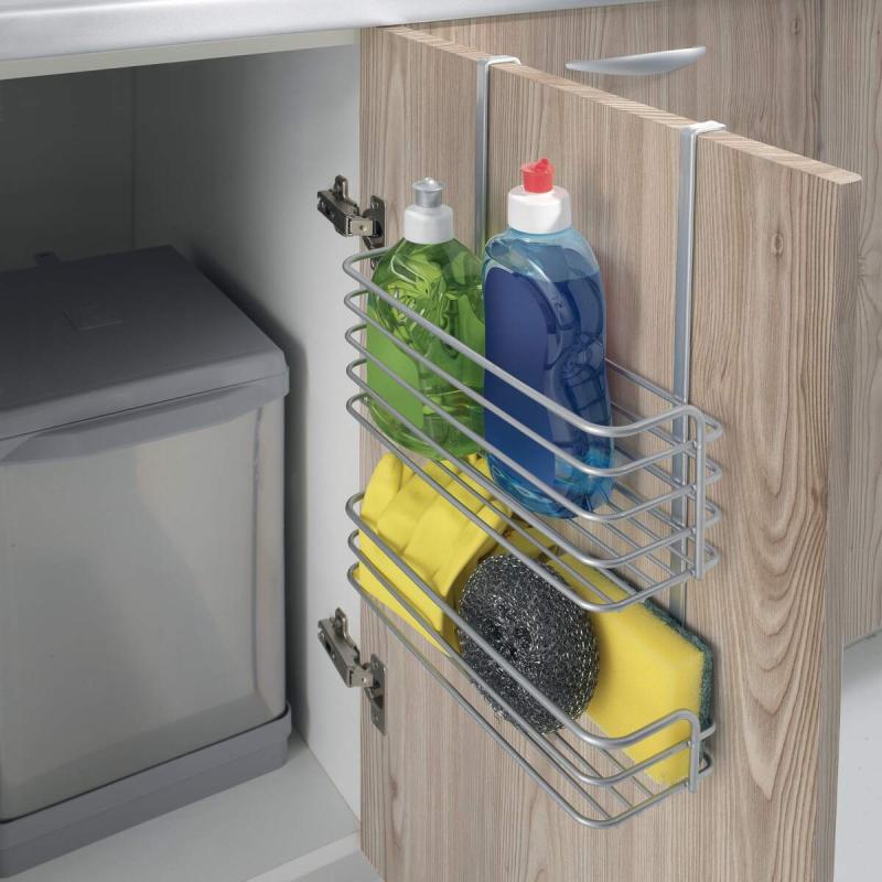 Metaltex Galileo Cestello 2 Piani Portaoggetti da Anta | Organizzatore Cucina Senza Fori | Rivestimento Polytherm® Metallic Antiruggine | Made in Italy | 26x12x36 cm