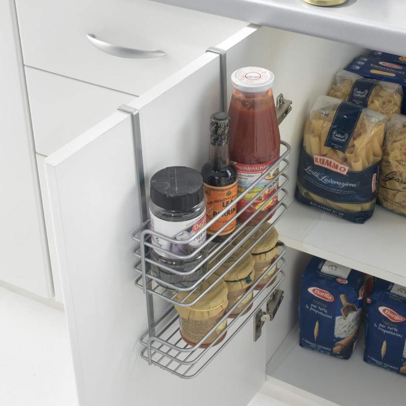 Metaltex Galileo Cestello 2 Piani Portaoggetti da Anta | Organizzatore Cucina Senza Fori | Rivestimento Polytherm® Metallic Antiruggine | Made in Italy | 26x12x36 cm
