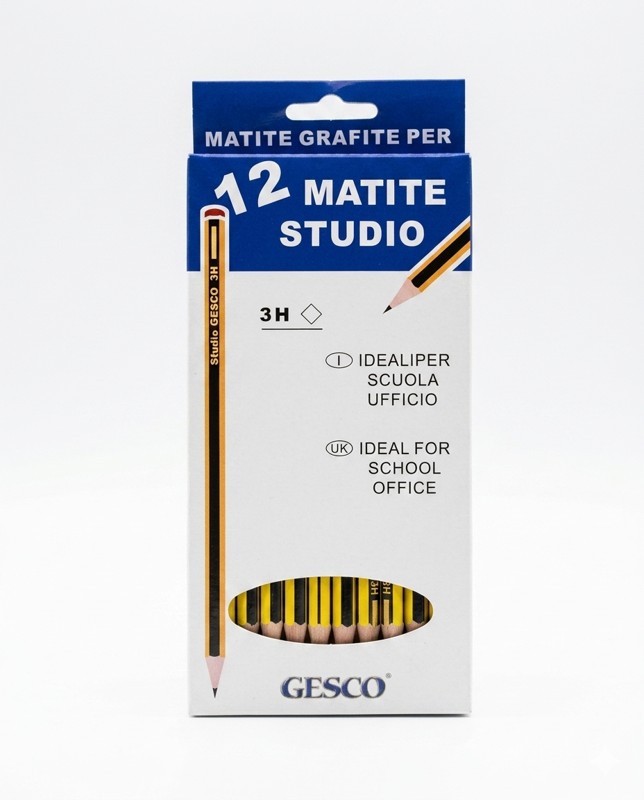 Gesco Matite in Grafite per Scuola e Ufficio Confezione 12 Pezzi Assortiti (1B, 2HB, 3H) – Set da Disegno ad Alta Resistenza per Tratto Fluido e Sfumature di Precisione