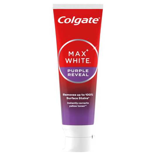 Colgate Max White Purple Reveal Dentifricio Sbiancante Istantaneo 75 ml – Tecnologia Ottica di Correzione del Colore e Protezione Avanzata dello Smalto