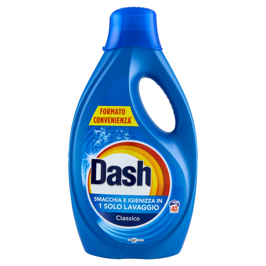 Dash Detersivo Liquido Classico 2,2 Litri | 40 Lavaggi | Formula Smacchiante e Igienizzante | Pulizia Profonda al Primo Lavaggio