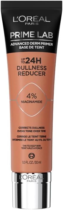 L'Oréal Paris Prime Lab 24H Dullness Reducer Primer – Base Trucco Illuminante Anti-Iperpigmentazione con 4% Niacinamide – Correzione Colorito Spento e Tonalità Terracotta per Carnagioni Scure, 30 ml