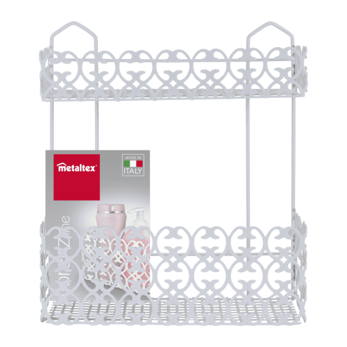 Mensola Metaltex Florenz 2 piani bianca 30x10x36 cm, organizer salvaspazio per cucina, bagno e dispensa, struttura in lamiera e filo con rivestimento LDPE antiruggine, Made in Italy.
