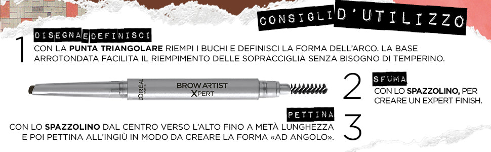 L'Oréal Paris Brow Artist Xpert Matita Automatica per Sopracciglia – Alta Definizione con Punta Triangolare e Scovolino Integrato