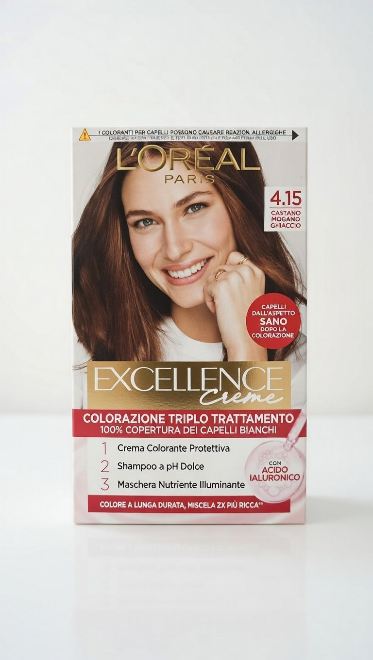L'Oréal Paris Excellence Crème – Colorazione Permanente Triplo Trattamento con Acido Ialuronico – 100% Copertura Capelli Bianchi