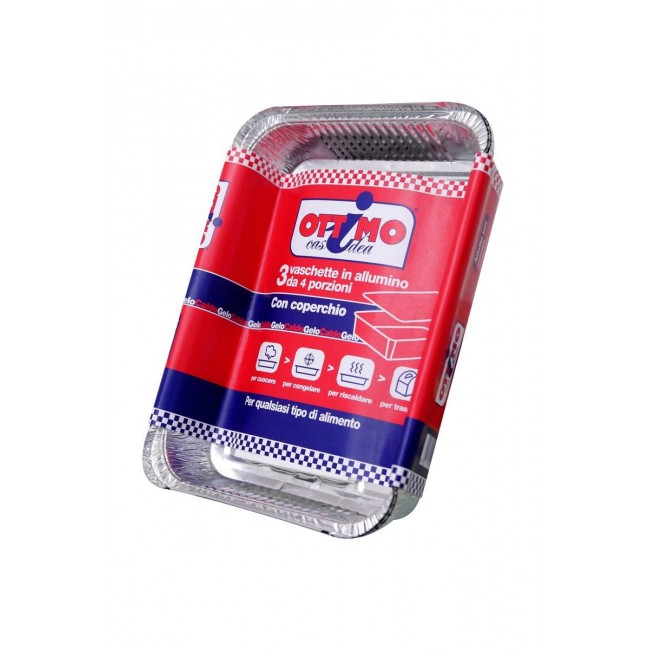 Ottimo | Vaschette in Alluminio con Coperchio | Varie Misure e Porzioni | Sistema di Chiusura Manuale | Ideali per Conservazione, Congelazione e Asporto | 100% Riciclabili