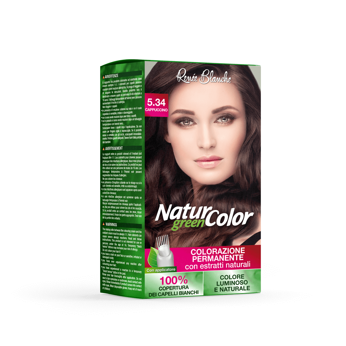 Renee Blanche Natur Green Color Tinta Capelli Permanente Copertura 100% Capelli Bianchi con Bambù e Moringa