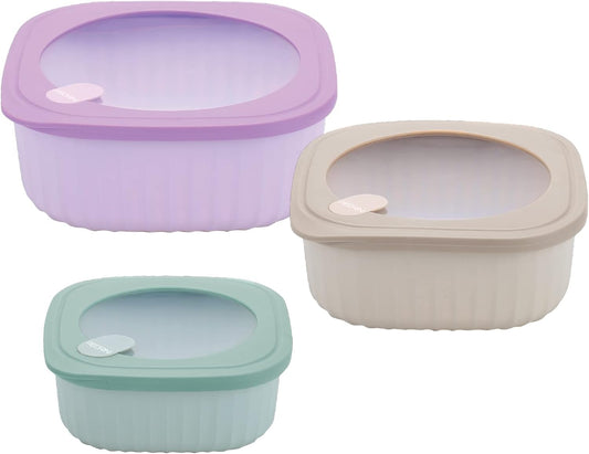 Pedrini Set 3 Contenitori Ermetici Multiuso con Coperchio | Lunchbox Quadrati per Frigo, Freezer e Microonde | Valvola di Sfogo Vapore | BPA Free | 450ml, 850ml, 1,4Lt